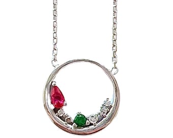 Ruby/Emerald/Diamond Halo Necklace