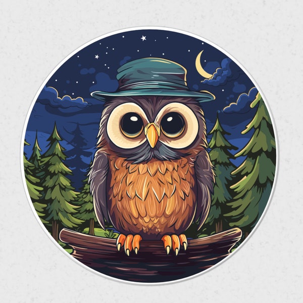 Sticker adorable hibou - finition mate, brillante ou holographique.