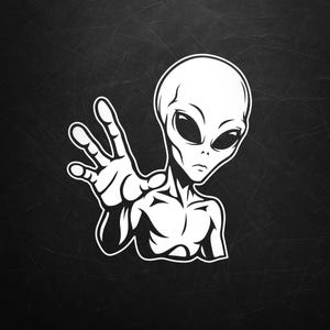 White Alien Vinyl Decal – Area 51 Sci-Fi Sticker for Laptop, Car Window, Water Bottle – Grey Alien UFO Extraterrestrial Decal