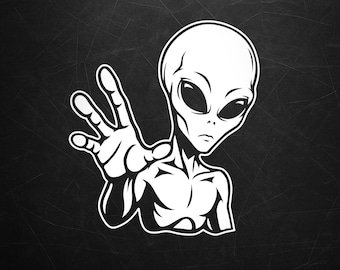 Vit Alien vinyldekal – Area 51 Sci-Fi-klistermärke för laptop, bilruta, vattenflaska – Grå Alien UFO Utomjordisk dekal