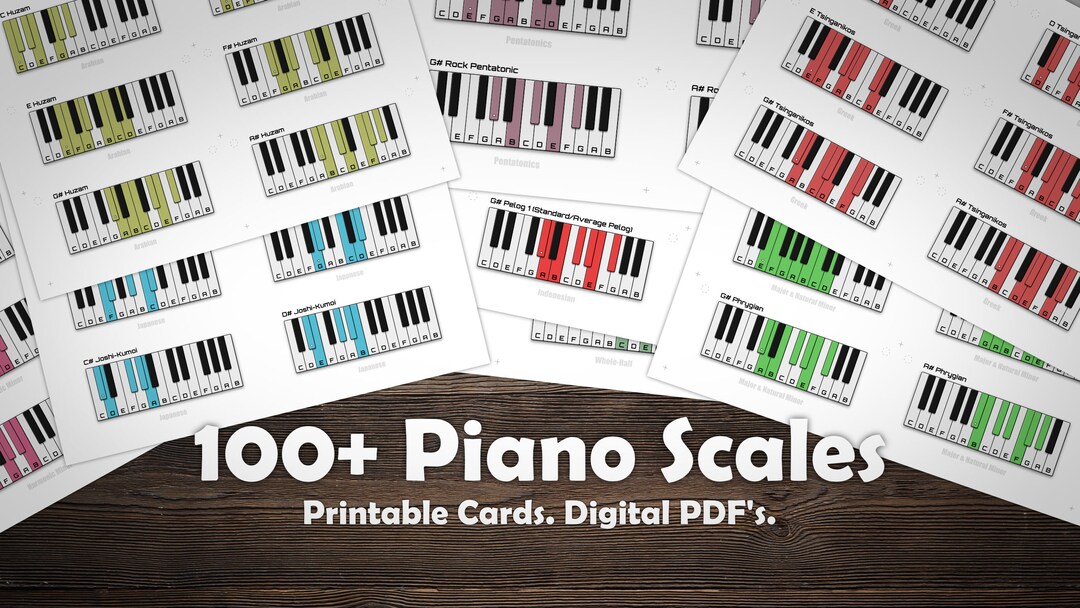 100 Piano Scales. Printable Reference Cards for Music Study. Etsy