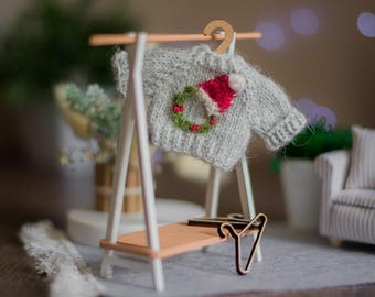 Maileg mouse clothes Xmas sweater Christmas outfit/little big sister & brother mice miniature wardrobe / Embroidery hand knitted