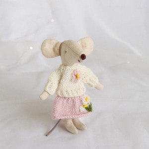 Maileg mouse clothes soft flower embroidery Outfit to Little Sister, Big Sister Mom doll Headband Miniature wardrobe Maileg summer dress