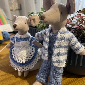 Maileg mouse clothes striped outfit knitted blue white Miniature wardrobe Christmas gift,  Big Sister, Little Sister, Family mouse Birthday