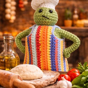 Bambola da chef all'uncinetto fatta a mano / Mini giocattolo da chef carino / Decorazione da cucina in amigurumi / Regalo per gli amanti del cibo / Peluche da collezione