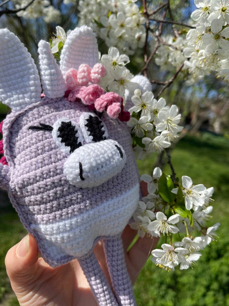 DIY, sensory crochet toy, crochet unicorn, crochet pull toy, crochet pattern, birthday present, Montessori toy zdjęcie 7