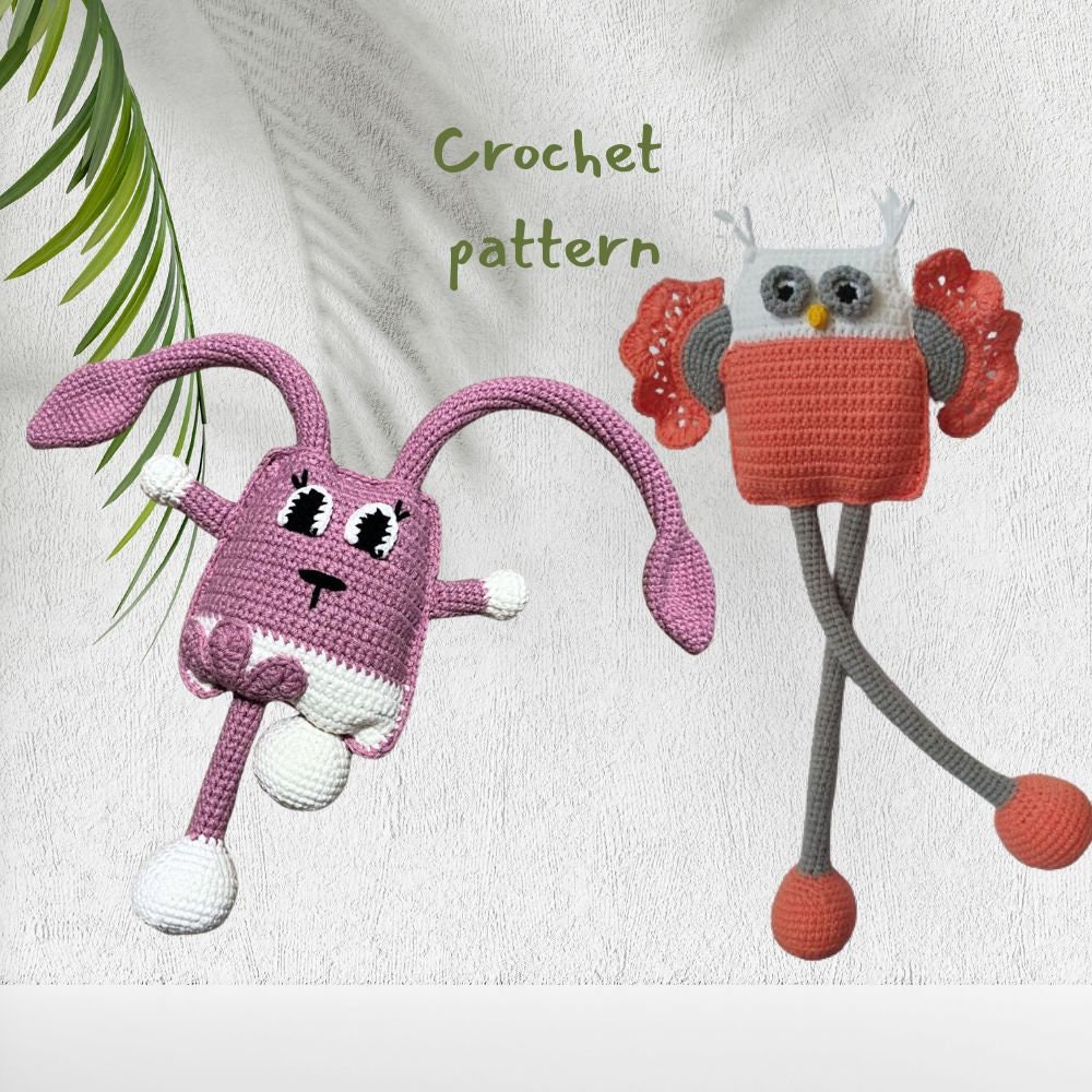 DIY, sensorisches Häkelspielzeug, Osterhase und Eule gehäkelt, Häkelnachziehtier, Häkelanleitung, Geburtstagsgeschenk, Montessori Spielzeug