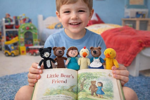 Little Bears Friend dolls – Finger Puppet Set – Handmade Crochet Story Characters, Storybook characters, waldorf toys, montessori toy