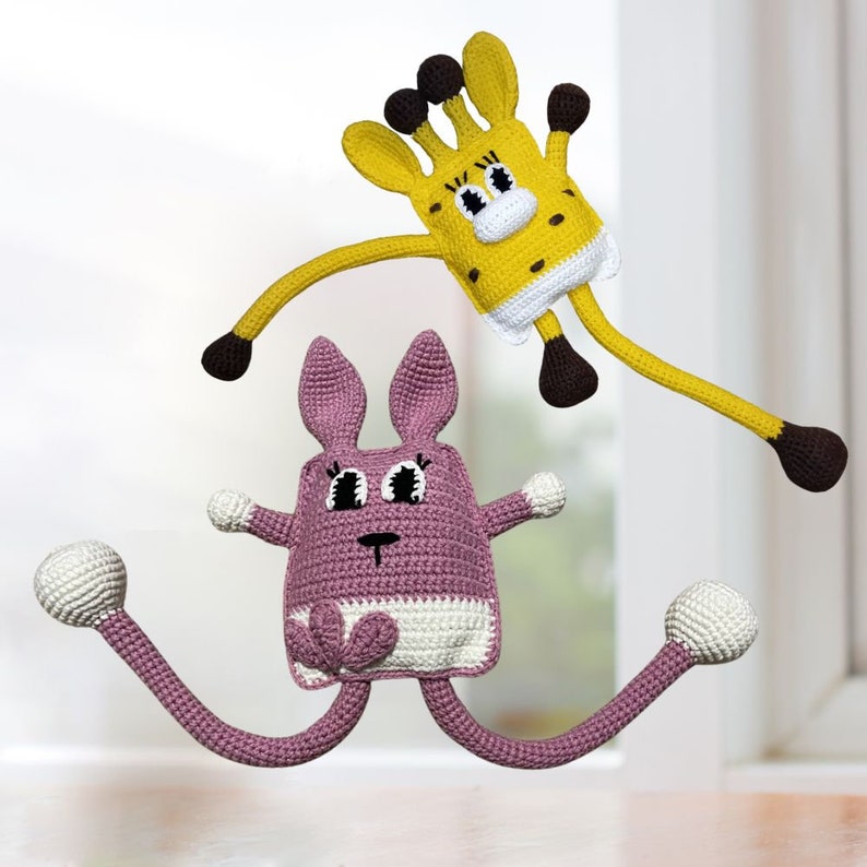 Crochet pattern, do-it-yourself, sensory toy, crochet giraffe, crochet bunny, tug toy, stretch toy zdjęcie 3