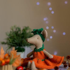 Maileg Mouse clothes fall dress outfit, autumn Winter holiday Hand pumpkin Maileg mice dress for Little sister, Big sister Mom Maileg mouse