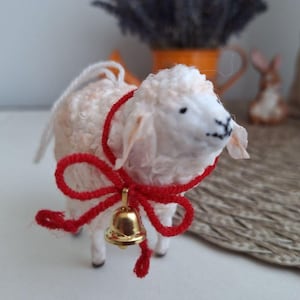 Spun Cotton Sheep Ornament | Vintage Handmade Christmas Decoration | Retro Holiday Gift
