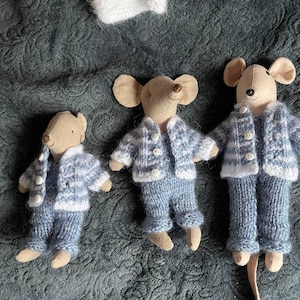 Maileg mouse clothes striped outfit knitted blue white Miniature wardrobe Christmas gift,  Big Sister, Little Sister, Family mouse Birthday