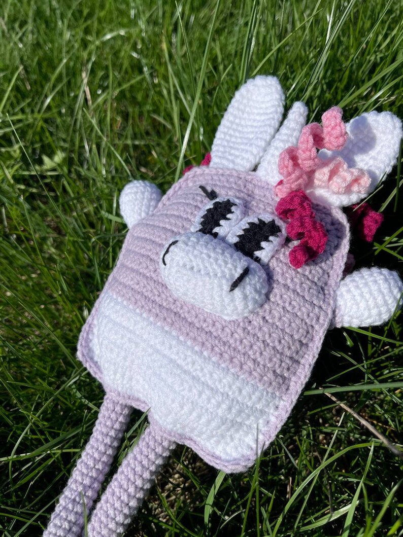 DIY, sensory crochet toy, crochet unicorn, crochet pull toy, crochet pattern, birthday present, Montessori toy zdjęcie 4