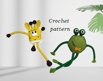 Stretchy crochet toy, DIY, crochet pattern for giraffe and frog, sensory toy, digital file, stroller toy, crochet fidget toy