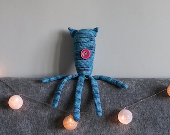squid crochet personalized, button eye plush, handmade inspired toy, secret door collector gift Xmas gift Birthday gift