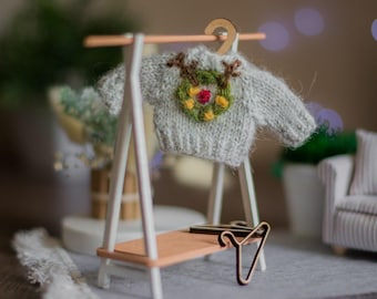Maileg mouse clothes Xmas sweater Christmas outfit/little big sister & brother mice miniature wardrobe / Embroidery hand knitted