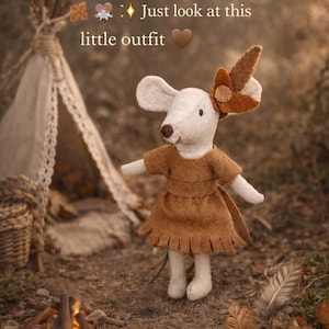 Maileg Mouse Clothes Set Felt Native-Inspired Outfit for Little Sister, Big Sister Mom Mouse Miniature autumn Dress with Feather Headband
