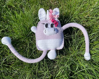 DIY, sensory crochet toy, crochet unicorn, crochet pull toy, crochet pattern, birthday present, Montessori toy