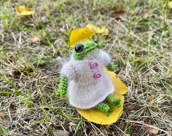 Knitted Frog Amigurumi Toy – Cute Handmade Frog Plushie in Sweater – Crochet Animal Gift for Frog Lovers