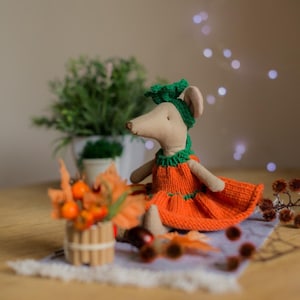 Maileg Mouse clothes fall dress outfit, autumn Winter holiday Hand pumpkin Maileg mice dress for Little sister, Big sister Mom Maileg mouse