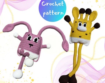 Crochet pattern, do-it-yourself, sensory toy, crochet giraffe, crochet bunny, tug toy, stretch toy