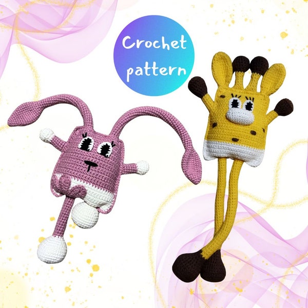 Crochet pattern, do-it-yourself, sensory toy, crochet giraffe, crochet bunny, tug toy, stretch toy