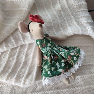 Maileg Mouse clothes Dress - Handmade Outfits for Little, Big Sister, dollhouse Mom Mouse – Floral Cotton accessories, Headband Gift Christm