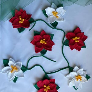 Crochet Poinsettia Flower – Handmade Christmas Decor, Red Poinsettia & White Poinsettia, Christmas Poinsettia Flower Decoration and Garland