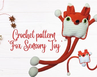 Crochet pattern fox Fidget toy kids, Stretchable sensory toy Stroller Montessori toy for newborn, Toddler Birthday gift, Christmas gift