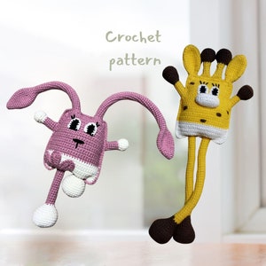 Crochet pattern, do-it-yourself, sensory toy, crochet giraffe, crochet bunny, tug toy, stretch toy