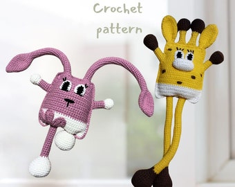 Crochet pattern, do-it-yourself, sensory toy, crochet giraffe, crochet bunny, tug toy, stretch toy