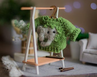 Maileg mouse clothes Xmas sweater Christmas outfit/little big sister & brother mice miniature wardrobe / Embroidery hand knitted