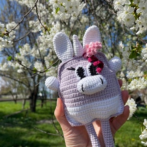 DIY, sensory crochet toy, crochet unicorn, crochet pull toy, crochet pattern, birthday present, Montessori toy zdjęcie 2