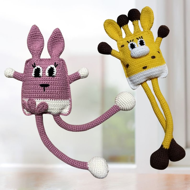 Crochet pattern, do-it-yourself, sensory toy, crochet giraffe, crochet bunny, tug toy, stretch toy zdjęcie 2