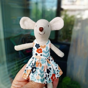 Maileg mouse clothes dress white with flowers Green  for Little Big sister mom dollhouse mouse Christmas gift