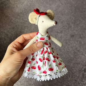 Maileg mouse clothes White with cherry cotton flowers Headband Miniature wardrobe Maileg Mouse outfit Big Sister, Little Sister, Mom