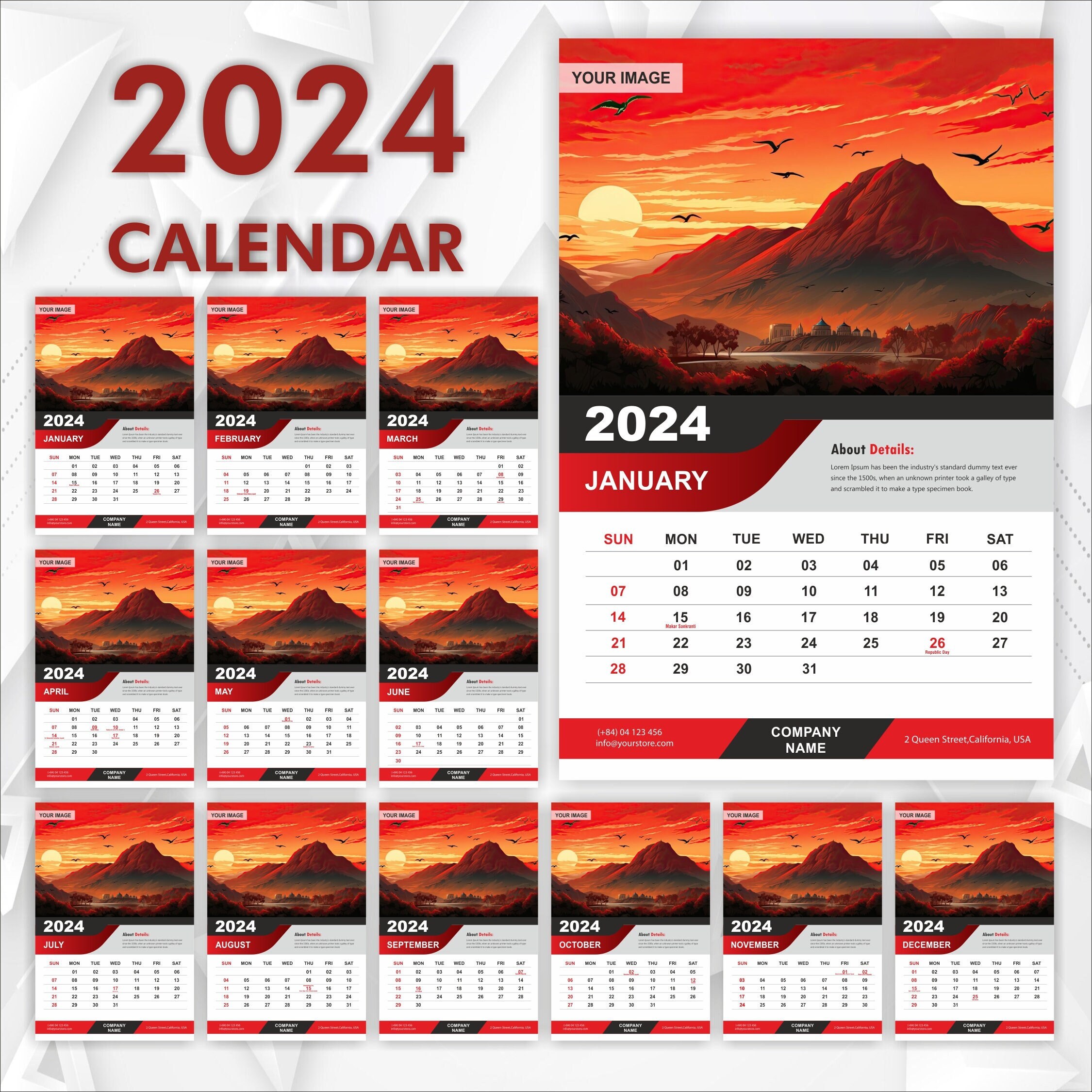 2024 Calendar Template Coreldraw Editable 100 Design Bundle - Etsy