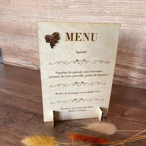 Porta menù in legno. Menù di nozze. Menù personalizzato. Numero del tavolo. Numero del tavolo in legno
