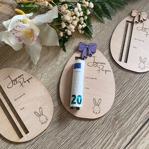 Carte cadeau en bois pour billet ou chèque Pâques - Cadeau personnalisé enfant et adulte pour Pâques