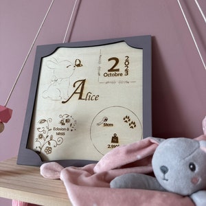Personalized wooden birth frame with forest animals/ Birth gift for girl/ Birth gift for boy/ Personalized birth gift.
