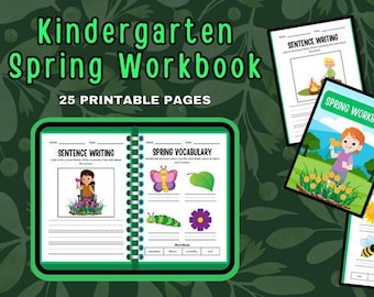 Kindergarten Spring Workbook - 25 Printable Worksheets | Writing Practice for Elementary Kids | Instant Download | Teaching Resource