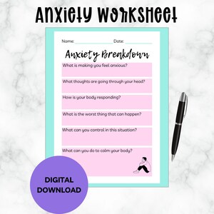 Anxiety Breakdown Worksheet | Self-Care Helper | For Kids & Adults | Mindfulness Exercise to relieve stress and anxiety | Digital Printable