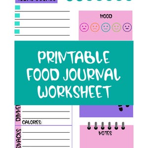 Food Journal Worksheet Printable | Daily Food Log for Meal Tracking & Nutrition | Single Page Digital Download for Unlimited Use