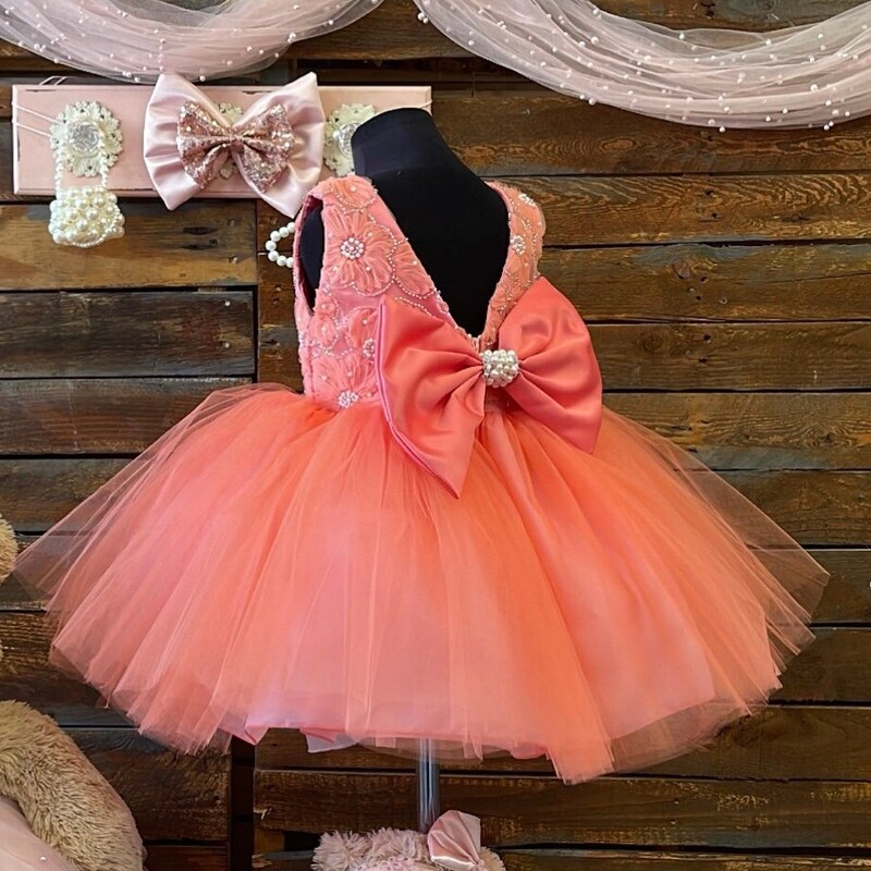 Full Length Chiffon Dresses with Bow Coral