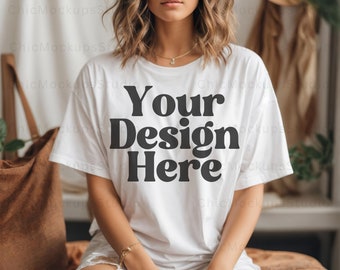 Gildan 64000 Mockup Blanco Gildan 64000 Mockup Boho Gildan 64000 Mock Up Modelo Maqueta Camisa Blanca Maqueta Tendy Camiseta Maqueta Gildan Mock Up