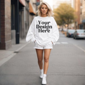 Gildan 18000 Mockup Gildan White Sweatshirt Mockup Sweatshirt Model Mockup White Gildan 18000 White Crewneck Gildan 18000 Lifestyle Mockup