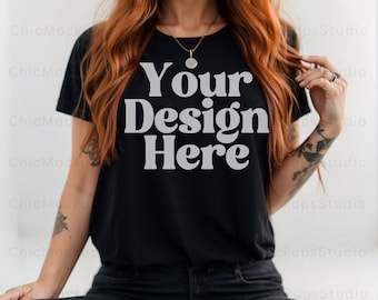 Black Bella Canvas 3001 Mockup 3001 Black Mockup Black Tshirt Mockup Boho Model Mockup Oversized Shirt Mockup Bella Canvas Mockup BC 3001