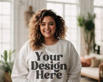 Gildan 18000 Mockup Gildan White Sweatshirt Mockup Sweatshirt Model Mockup White Gildan 18000 White Crewneck Simple Mockup Cute Model Mockup
