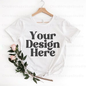 Bella Canvas 3001 Flatlay Mockup Bella Canvas 3001 White Boho Flat Lay Tshirt Mockup Bella Canvas White T-shirt Flatlay Simple Shirt Mockup