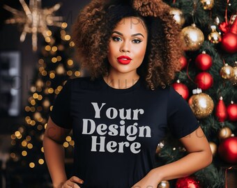 Bella Canvas 3001 Zwart Mockup Bella Canvas Kerst Mockup Shirt Mockup Kerst Zwart Tshirt Mockup BC 3001 Zwart Mockup Zwart Model